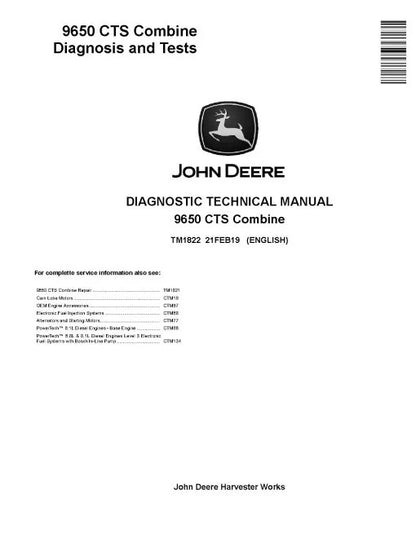 John Deere 9650 CTS Combines Pdf Diagnostic Manual TM1822