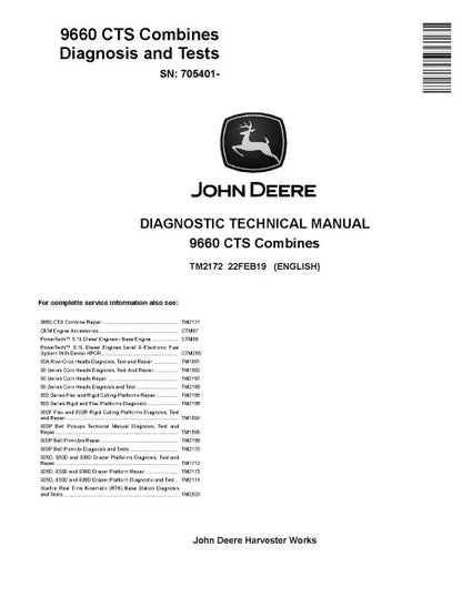 John Deere 9660 CTS Combines Pdf Diagnostic Manual TM2172