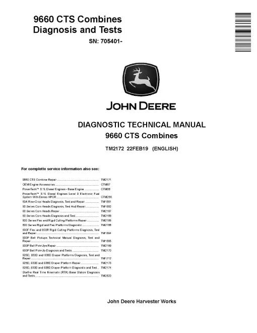 John Deere 9660 CTS Combines Pdf Diagnostic Manual TM2172