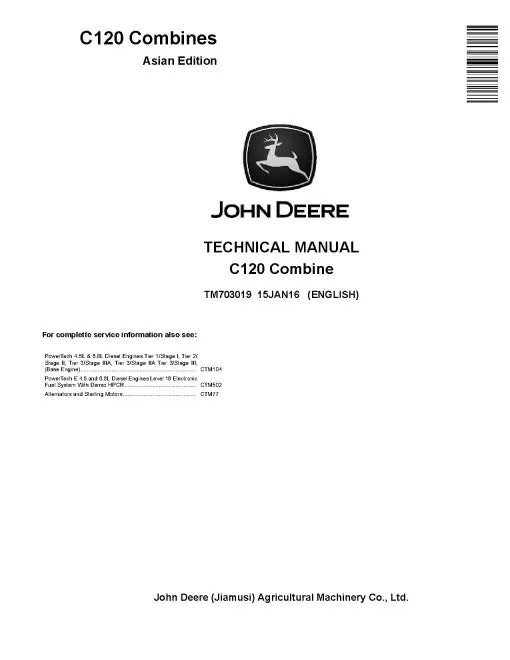 John Deere C120 Combines Pdf Technical Service Repair Manual TM703019