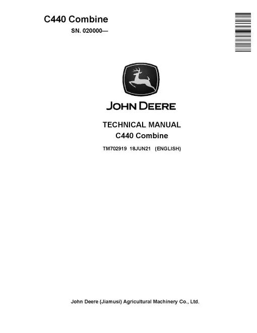 John Deere C440 Combines Pdf Technical Service Repair Manual TM702919