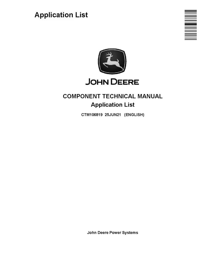 John Deere Engines Application List Pdf Repair Service Manual (CTM106819)