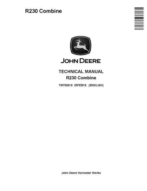 John Deere R230 Combines Pdf Technical Service Repair Manual TM702619