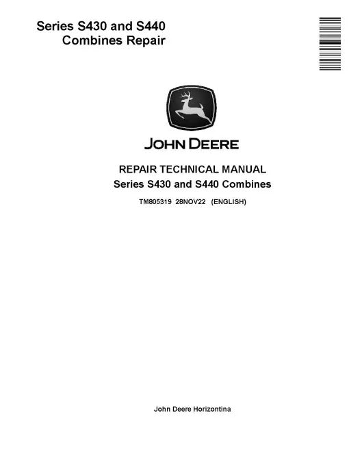 John Deere S430 and S440 Combines Pdf Technical Service Repair Manual TM805319