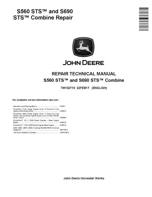 John Deere S560 and S690 Combines Pdf Repair Manual (TM102719)