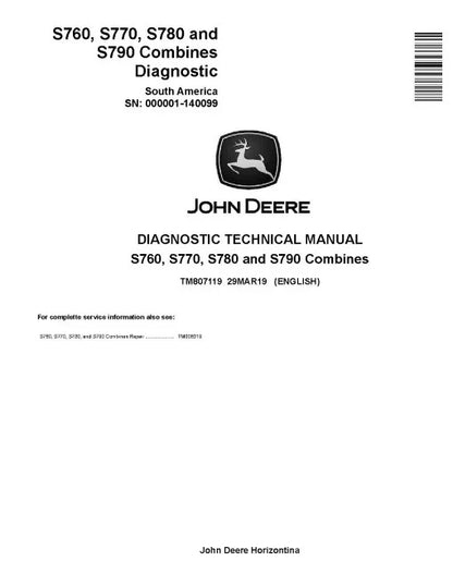 John Deere S760, S770, S780 and S790 Combines Pdf Diagnostic Manual TM807119