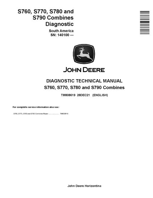 John Deere S760, S770, S780 and S790 Combines Pdf Diagnostic Manual TM808619