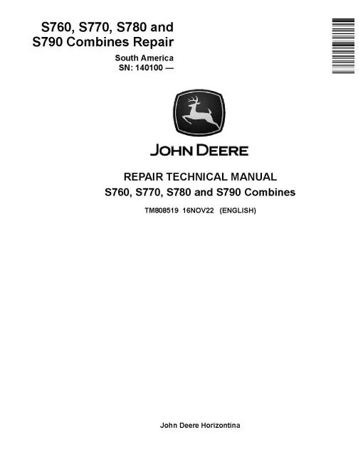 John Deere S760, S770, S780 and S790 Combines Pdf Technical Service Repair Manual TM808519