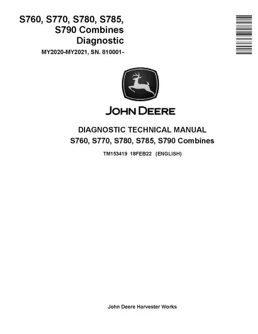 John Deere S760, S770, S780, S785 and S790 Combines Pdf Diagnostic Manual TM153419