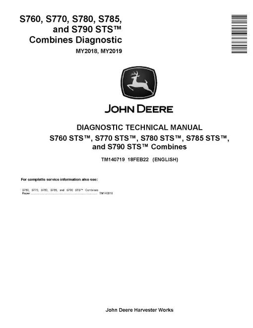 John Deere S760, S770, S780, S785 and S790 STS Combines Pdf Diagnostic Manual TM140719