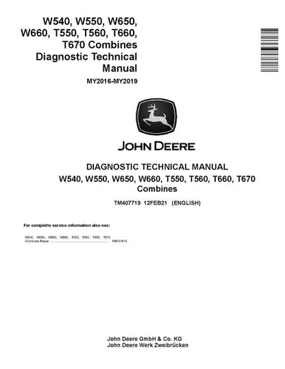 John Deere T550, T560, T660, T670, W540, W550, W650 and W660 Combines Pdf Diagnostic Manual TM407719