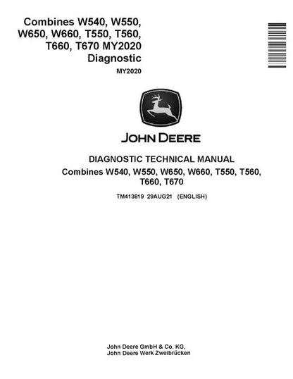 John Deere T550, T560, T660, T670, W540, W550, W650 and W660 Combines Pdf Diagnostic Manual TM413819