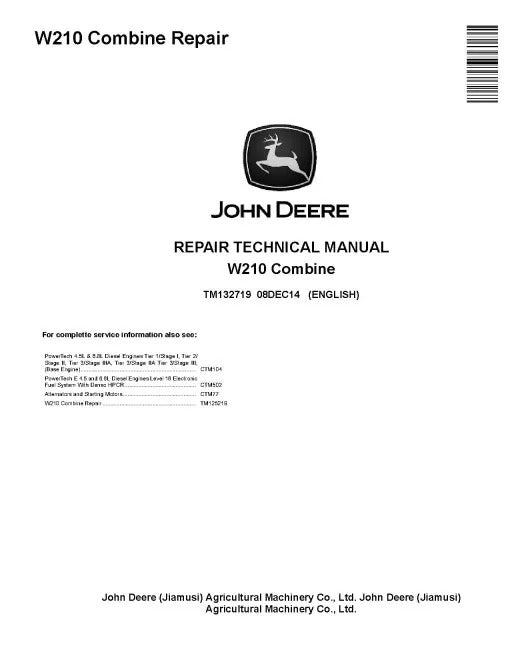 John Deere W210 Combine Pdf Technical Service Repair Manual TM132719