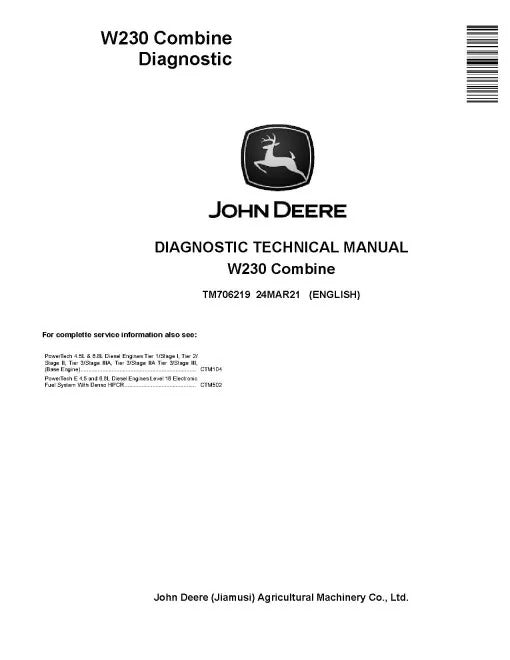 John Deere W230 Combine Pdf Diagnostic Manual TM706219