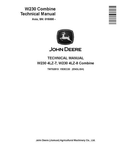 John Deere W230 Combines Pdf Technical Service Repair Manual TM702819