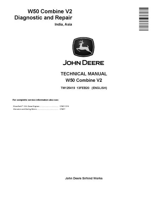 John Deere W50 v2 Combines Pdf Technical Service Repair Manual TM125419