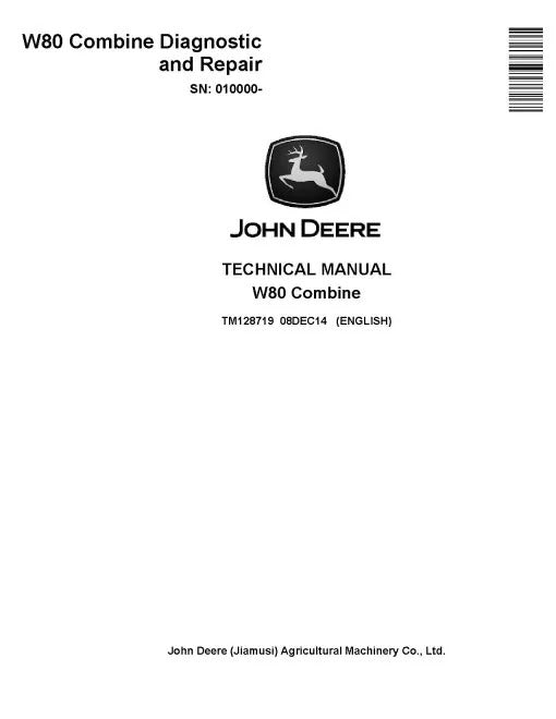 John Deere W80 Combines Pdf Technical Service Repair Manual TM128719