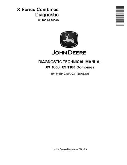 John Deere X9 1000 and X9 1100 Combines Pdf Diagnostic Manual TM154419