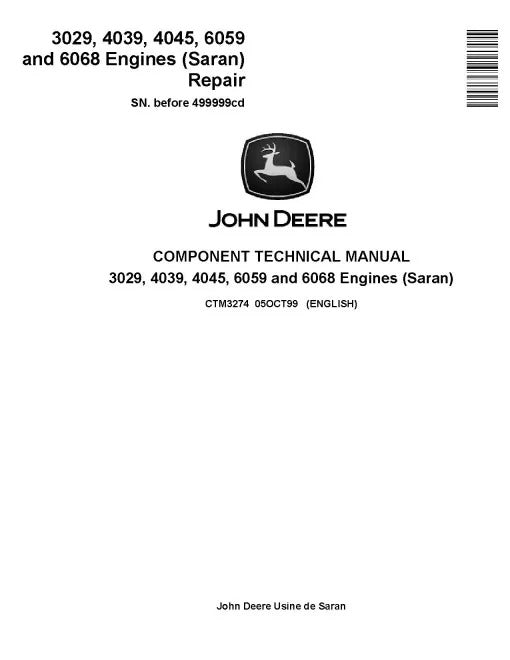 PowerTech 3029, 4039, 4045, 6059, 6068 Saran (SN. before 499999CD) Diesel Engines Pdf Repair Service Manual (CTM3274)