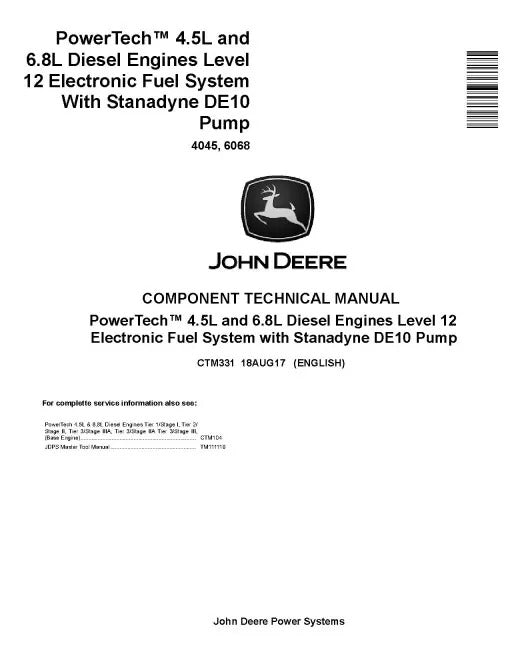 Powertech 4045, 6068 Diesel Engines Level 12 Electronic Fuel System with Stanadyne DE10 Pump Pdf Repair Service Manual (CTM331)
