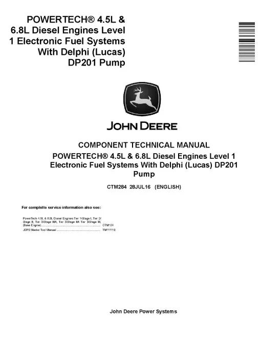 Powertech 6068 Diesel Engines Level 1 Electronic Fuel Systems with Delphi (Lucas) DP201 Pump Pdf Repair Service Manual (CTM284)